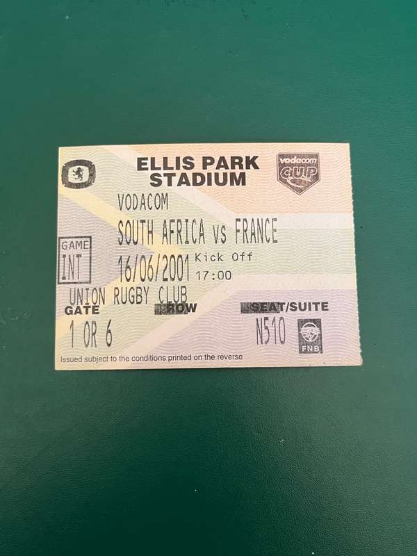 Rugby Ticket - South-Africa vs France Ellispark 16/06/2001