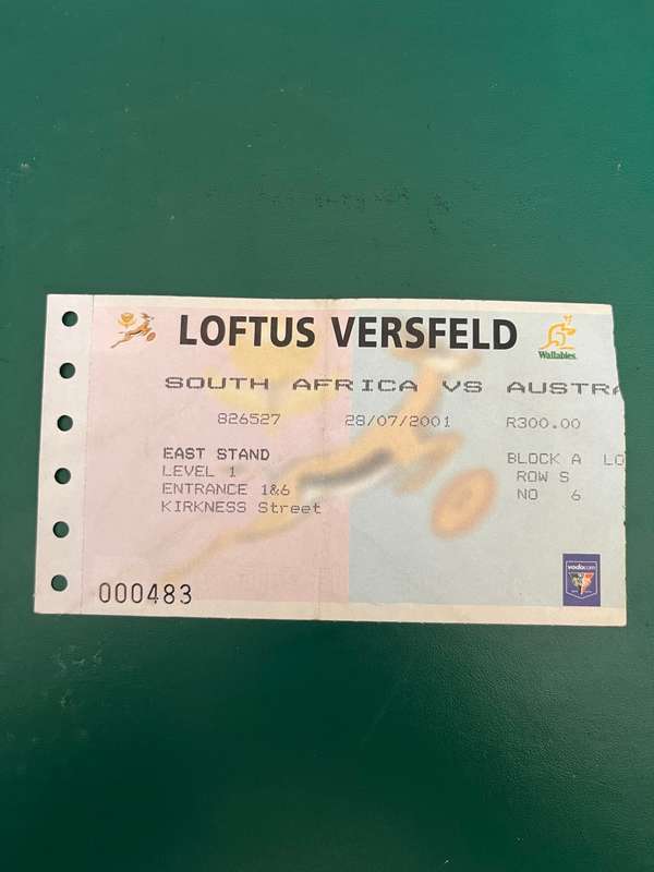 Rugby Ticket - South-Africa vs Australia Loftus 27/08/2001