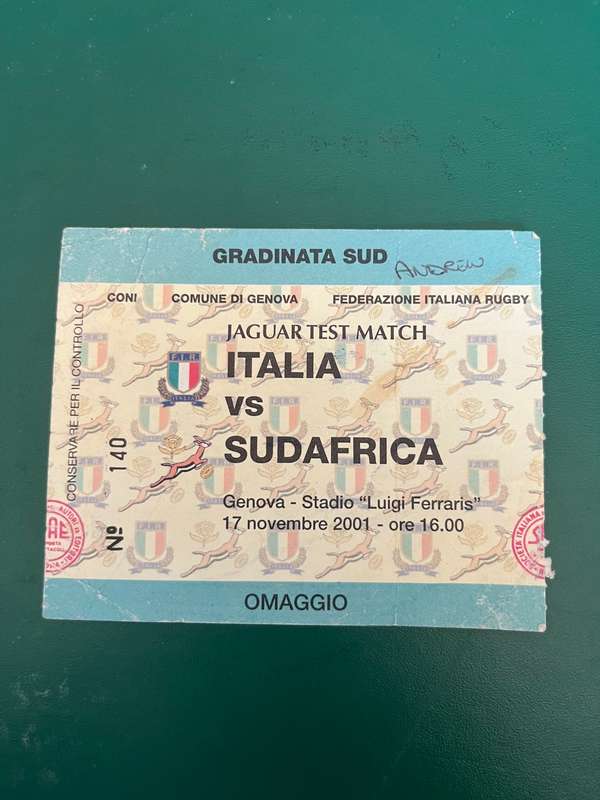Rugby Ticket - Italy vs South-Africa Genova 19/11/2001