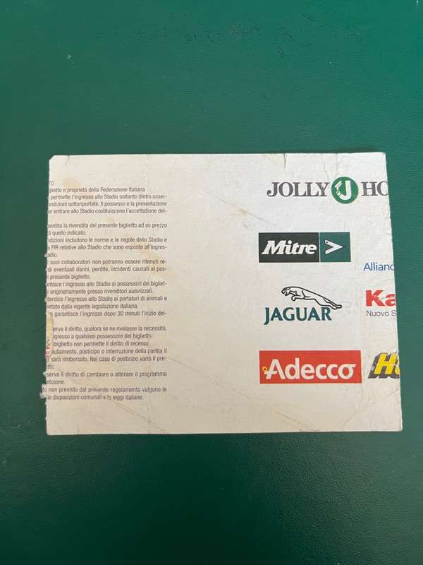 Rugby Ticket - Italy vs South-Africa Genova 19/11/2001