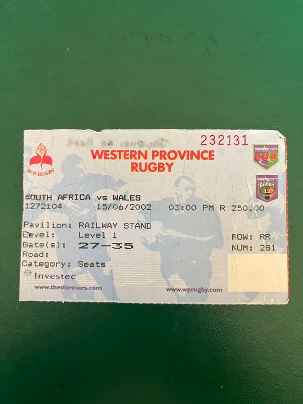 Rugby Ticket - South-Africa vs Wales Newlands 15/06/2002
