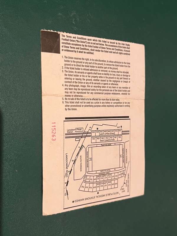 Rugby Ticket - Ireland vs South-Africa Landsdown Road 13/11/2004