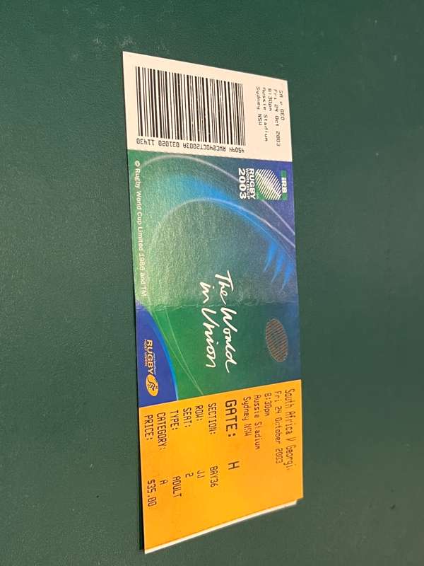 Rugby Ticket - South-Africa vs Georgia Sydney RWC 2003 24/10/2003