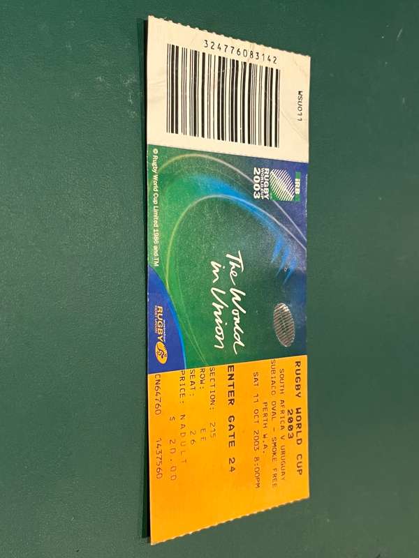 Rugby Ticket - South-Africa vs Uruguay Subiaco Oval 2003 RWC 11/10/2003