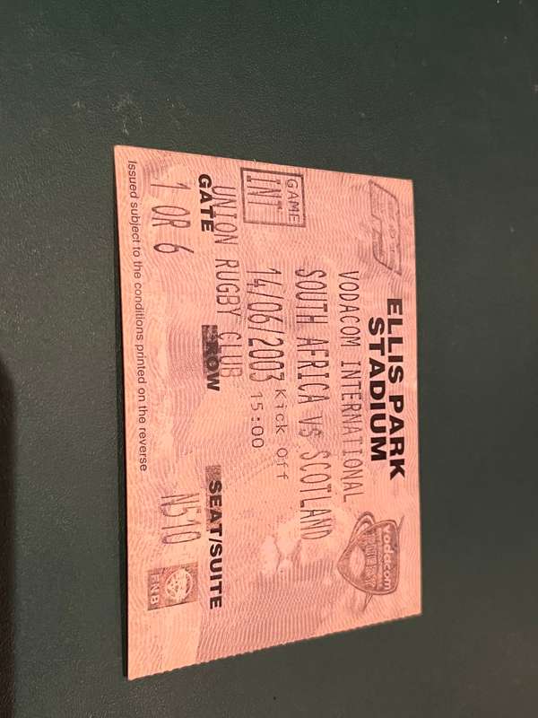 Rugby Ticket - South-Africa vs Scotland Ellis Park 14/06/2003