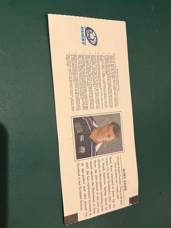 Rugby Ticket - Scotland vs South-Africa Murrayfield 16/11/2002
