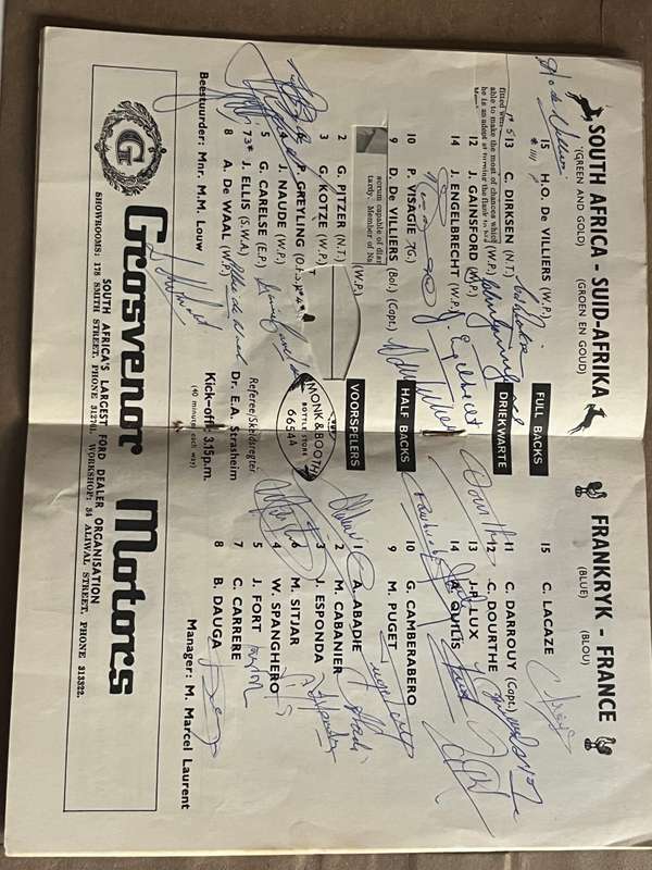 Rugby Programme - *SIGNED by 27 players* South-Africa vs France 15 July 1967