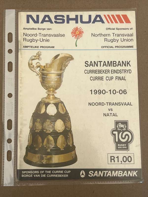 Rugby Programme - CURRIE CUP FINAL Noord-Transvaal vs Natal 1990/10/06