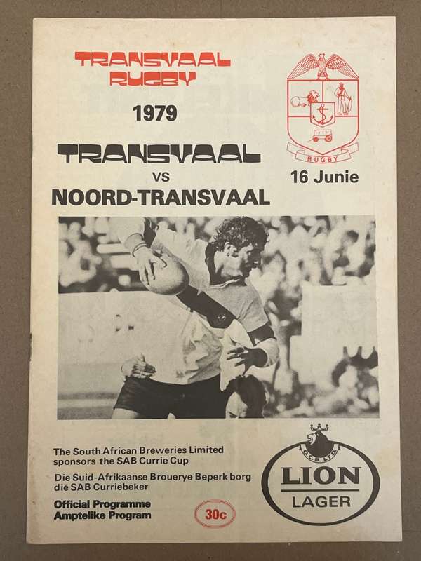 Rugby Programme - Transvaal vs Noord-Transvaal 16/06/1979