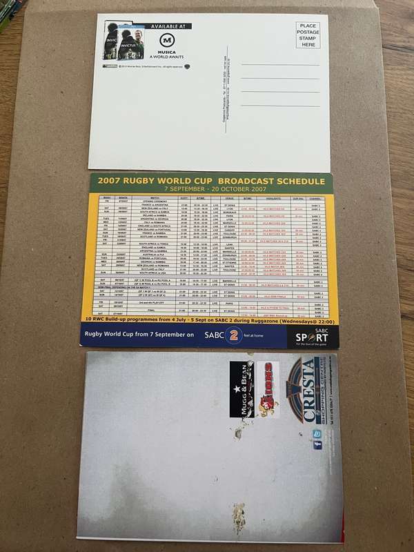 Rugby - 3 * Postcard Sized Rugby Themed Cards