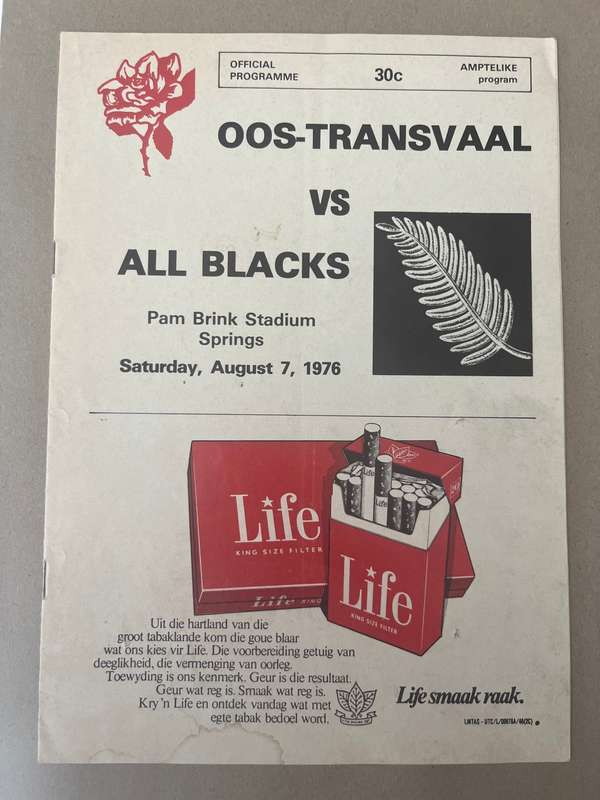 Rugby Programme - Eastern-Transvaal vs All Blacks 7/08/1976