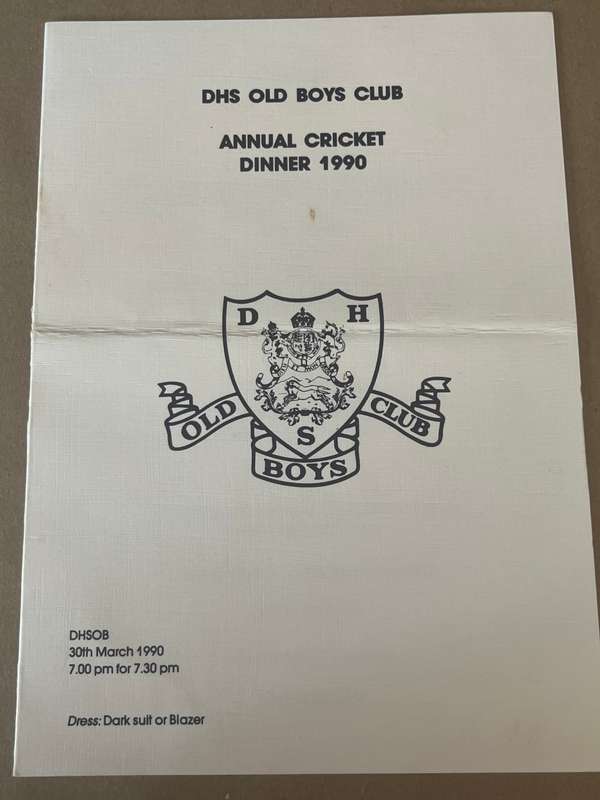 Cricket - Dinner Menu: DHS Annual Cricket Dinner 1990 30/03/1990