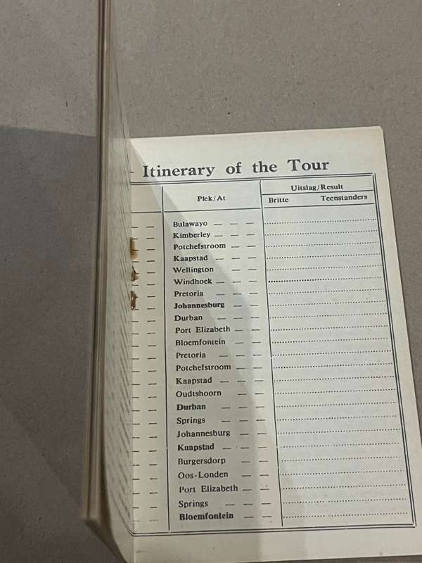 Rugby Itinerary - 1962 British Lions tour to South-Africa (Nr16 by Coca-Cola)