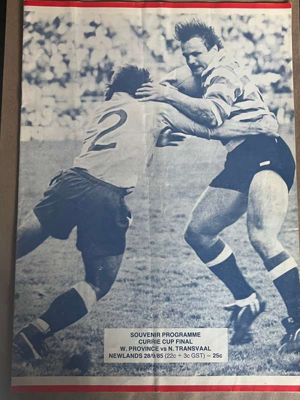 Rugby Programme - *CURRIE CUP FINAL* Western-Province vs Northern-Transvaal 28/09/1985