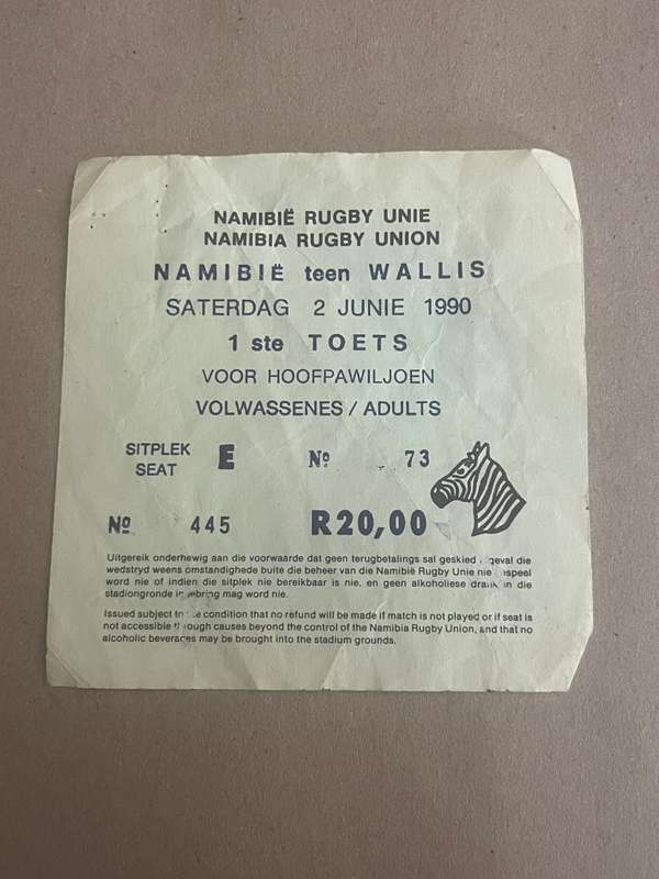 Rugby Ticket - Namibia vs Wales 2/06/1990