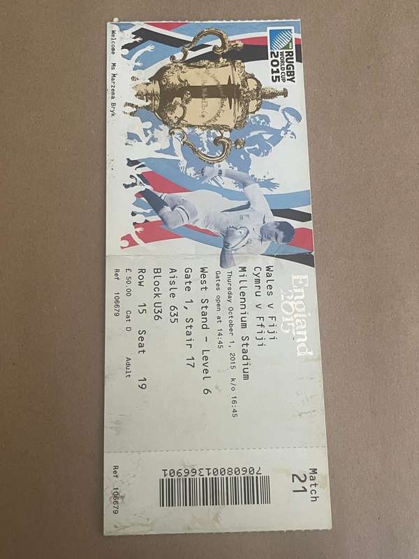 Rugby Ticket - Wales vs Fiji 01/10/2015 (Rugby World Cup)