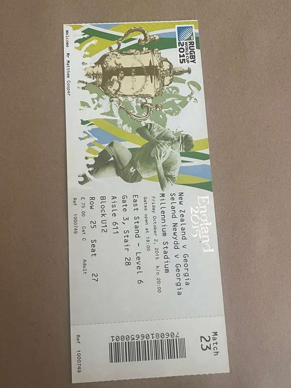 Rugby Ticket - New Zealand vs Georgia 2/10/2015 (Rugby World Cup)