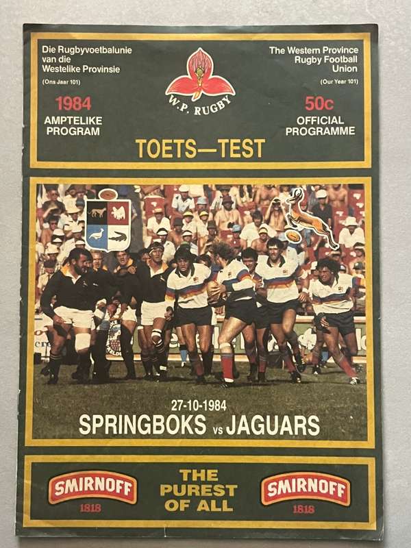 Rugby Programme - South-Africa vs Jaguars 27/10/1984
