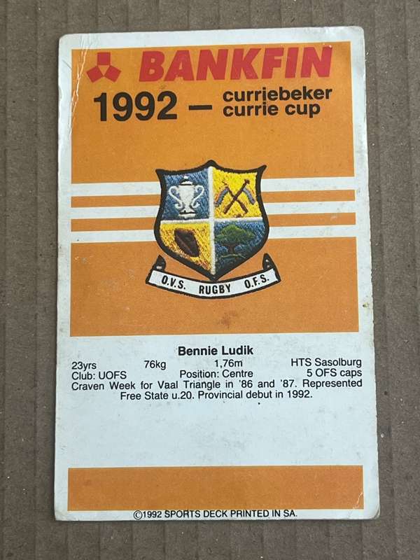 Rugby Card - Ben Erwee Ludik nr127 1992 Sports Deck Rugby Card