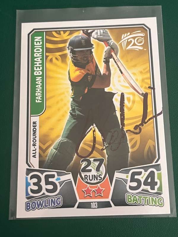 Cricket Card - *SIGNED* Farhaan Behardien 2014 Cricket Attax Cricket Card