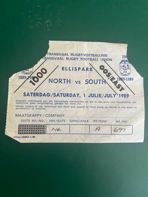 Rugby Ticket - North vs South 01/07/1989