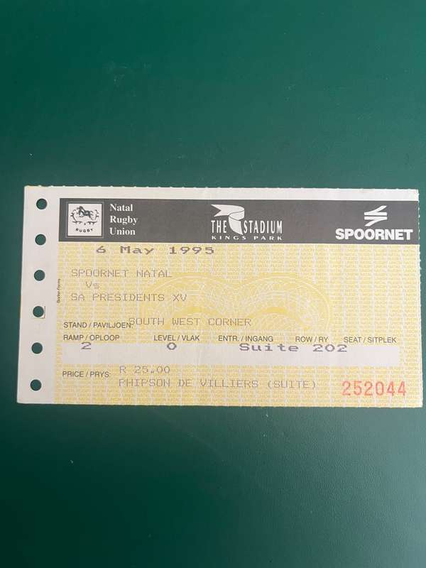 Rugby Ticket - Natal vs Presidents XV 06/05/1995