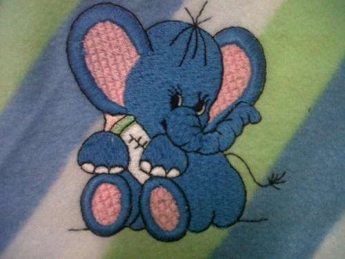 Stripy Fleecy baby blanket - Elephant - Embroided