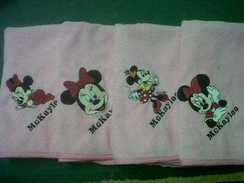 Beautliful set of Embroided Burpers with Binding - Minnie Mouse