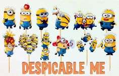 Handmade Minion Party Supplies - 6 cupcake toppers