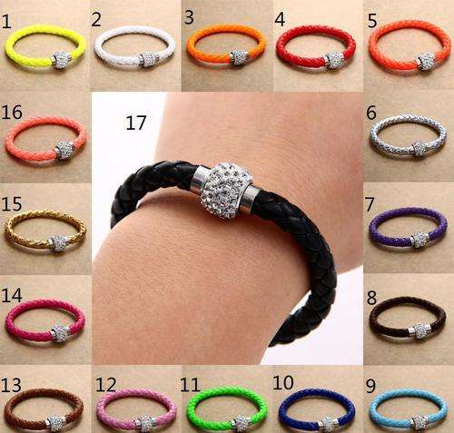 Leather Bracelet with Shamballa Crystal