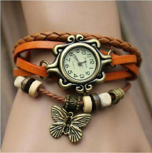 HIGH QUALITY WOMEN GENUINE LEATHER VINTAGE BRACELET WATCHES (BUTTERFLY)