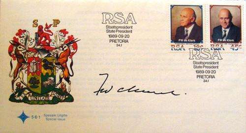 ****LATE ENTRY**** FW DE KLERK ORIGINAL SIGNED INAUGURATION FDC
