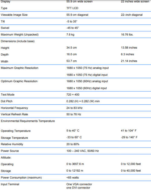 HP L2245WG LCD MONITOR