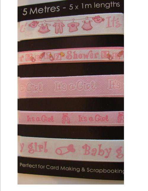 RIBBONS:  5 X 1m lenghts - PINK - GIRL
