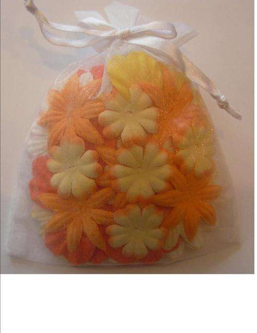FLOWERS:  25 mixed flowers in a silk bag - colour  yellow and orange
