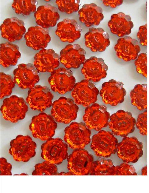RED FLOWER BUTTONS WITH SILVER BACK - lovely to use as centres for flowers(10/pct)