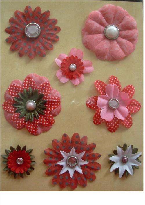 RED DESIGNER SILK FLOWERS WITH BRADS -  - pack size 110x145mm