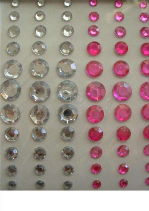 BLING :  6 different sizes:  clear and dark pink  (66 per packet)