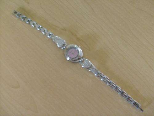 LADIES SILVER Heart Quartz Watch Brand New with pink face