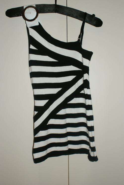 Jane Norman black and white strip top with buckle strap detail Size 10