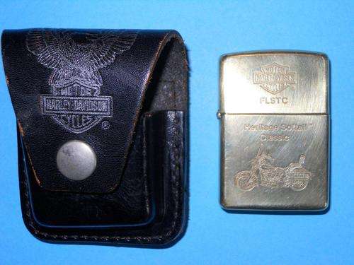 HARLEY DAVIDSON GENUINE HERITAGE SOFTAIL CLASSIC ZIPPO LIGHTER WITH LEATHER HOLDER- Hardly used!!!!