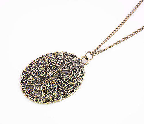 Vintage Style Bronze Hollow Butterfly Pendant Necklace
