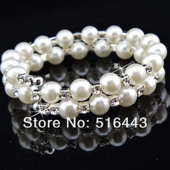 Clear Czech Rhinestones Pearl Stretchy Women Bracelets