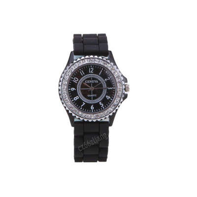BLACK GENEVA CRYSTAL WATCH