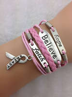 Infinity Bracelets,Faith,believe and Cancer Awareness Ribbon Charm Bracelet,