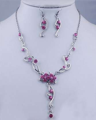 Pink Flower Acrylic Alloy Jewelry White Gold Plated Necklace Set