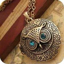 Bronze Owl Blue Crystal necklace