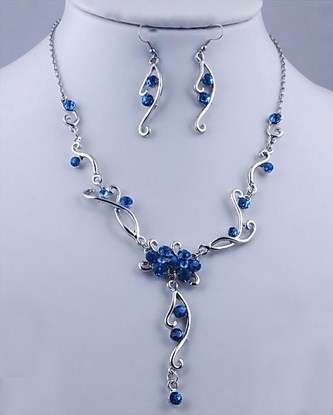 Blue Flower Acrylic Alloy Jewelry White Gold Plated Necklace Set