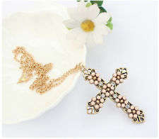 Christian Vintage Style Pink Beads Cross Necklace