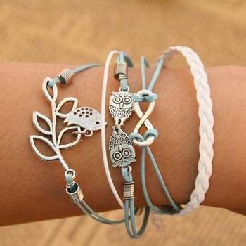 Infinity Bracelet Light Blue and White Owl